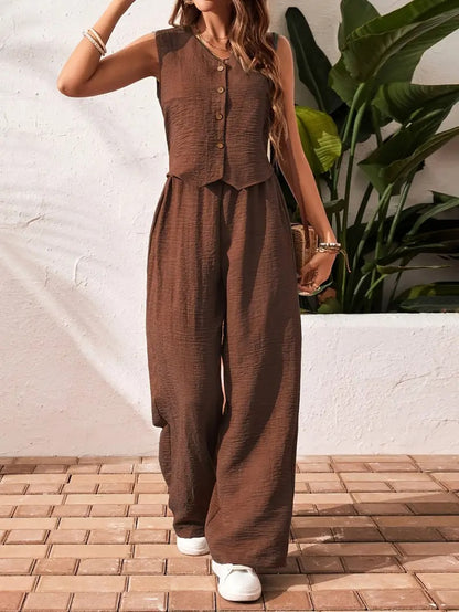 SET SIENA DOS PIEZAS – CHALECO SIN MANGAS Y PANTALÓN PALAZZO MUJER