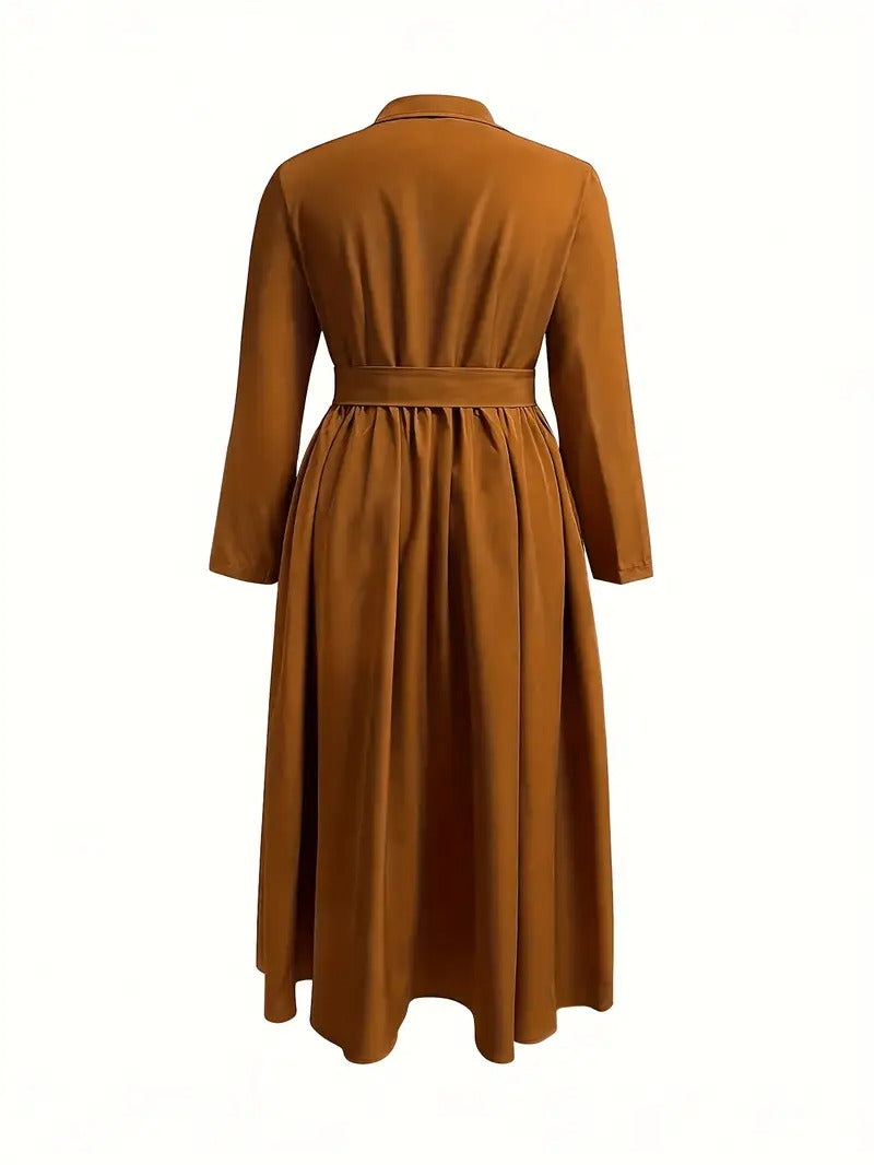 VESTIDO CHIC AMELIA – ELEGANTE MIDI CON BOTONES Y LAZO EN LA CINTURA