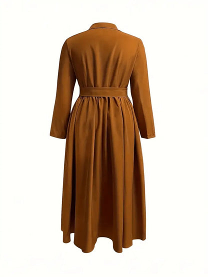 VESTIDO CHIC AMELIA – ELEGANTE MIDI CON BOTONES Y LAZO EN LA CINTURA