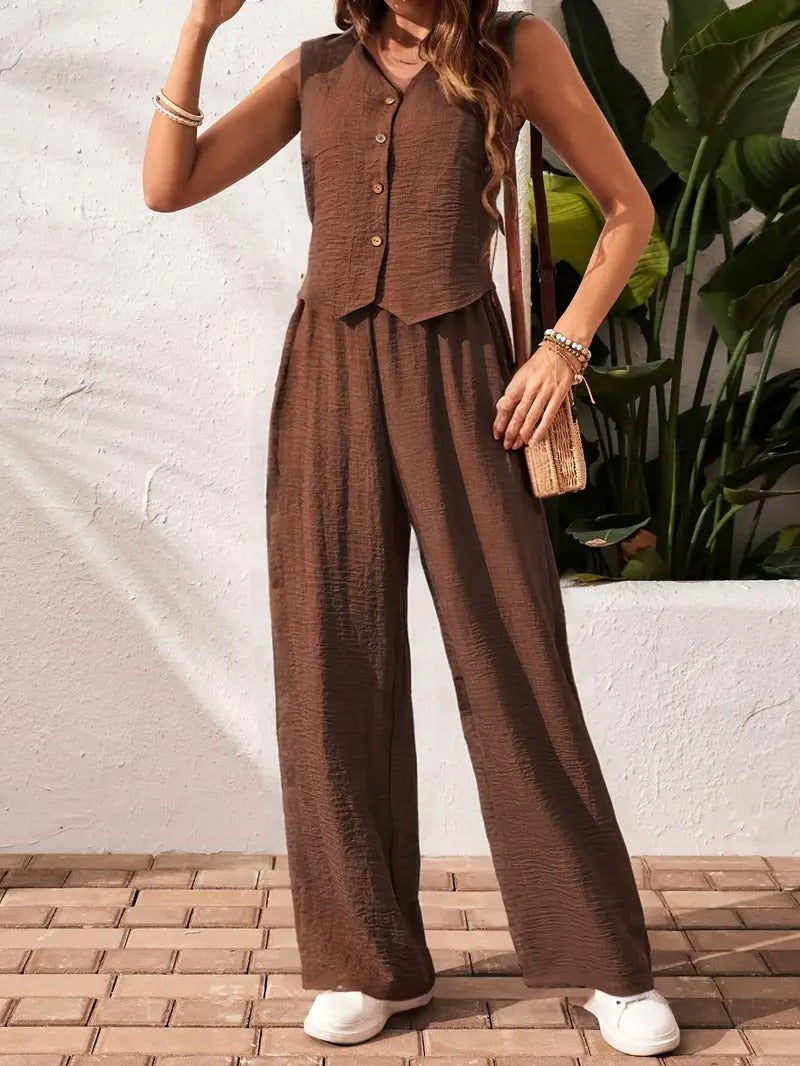 SET SIENA DOS PIEZAS – CHALECO SIN MANGAS Y PANTALÓN PALAZZO MUJER