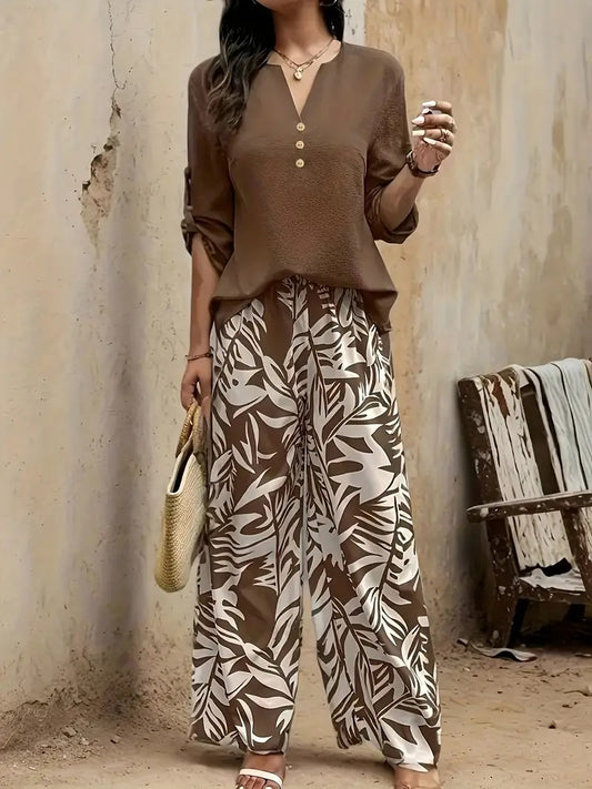 CONJUNTO SAFARI™ | BLUSA LIGERA Y PANTALÓN ESTAMPADO TROPICAL