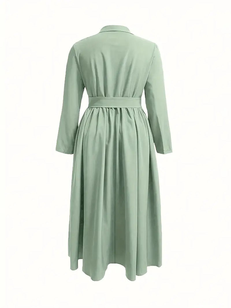 VESTIDO CHIC AMELIA – ELEGANTE MIDI CON BOTONES Y LAZO EN LA CINTURA