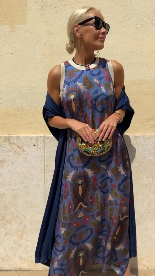 VESTIDO BLUE MOON ELEGANTE CON ESTOLA