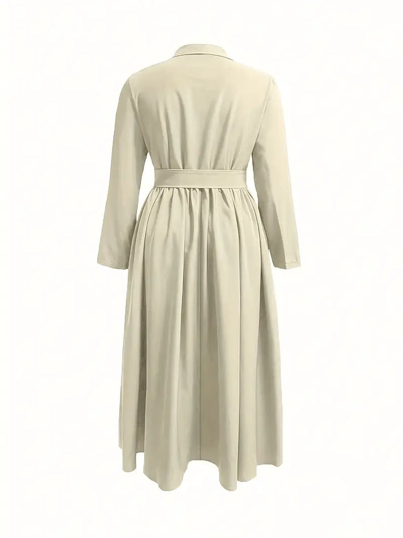 VESTIDO CHIC AMELIA – ELEGANTE MIDI CON BOTONES Y LAZO EN LA CINTURA