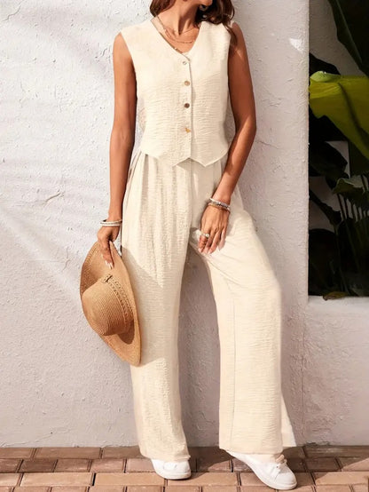 SET SIENA DOS PIEZAS – CHALECO SIN MANGAS Y PANTALÓN PALAZZO MUJER