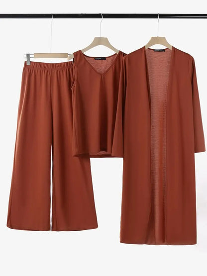 SET TOSCANA TRES PIEZAS – CARDIGAN LARGO, TOP Y PANTALÓN PALAZZO