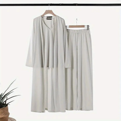 SET TOSCANA TRES PIEZAS – CARDIGAN LARGO, TOP Y PANTALÓN PALAZZO