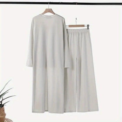 SET TOSCANA TRES PIEZAS – CARDIGAN LARGO, TOP Y PANTALÓN PALAZZO