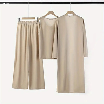 SET TOSCANA TRES PIEZAS – CARDIGAN LARGO, TOP Y PANTALÓN PALAZZO