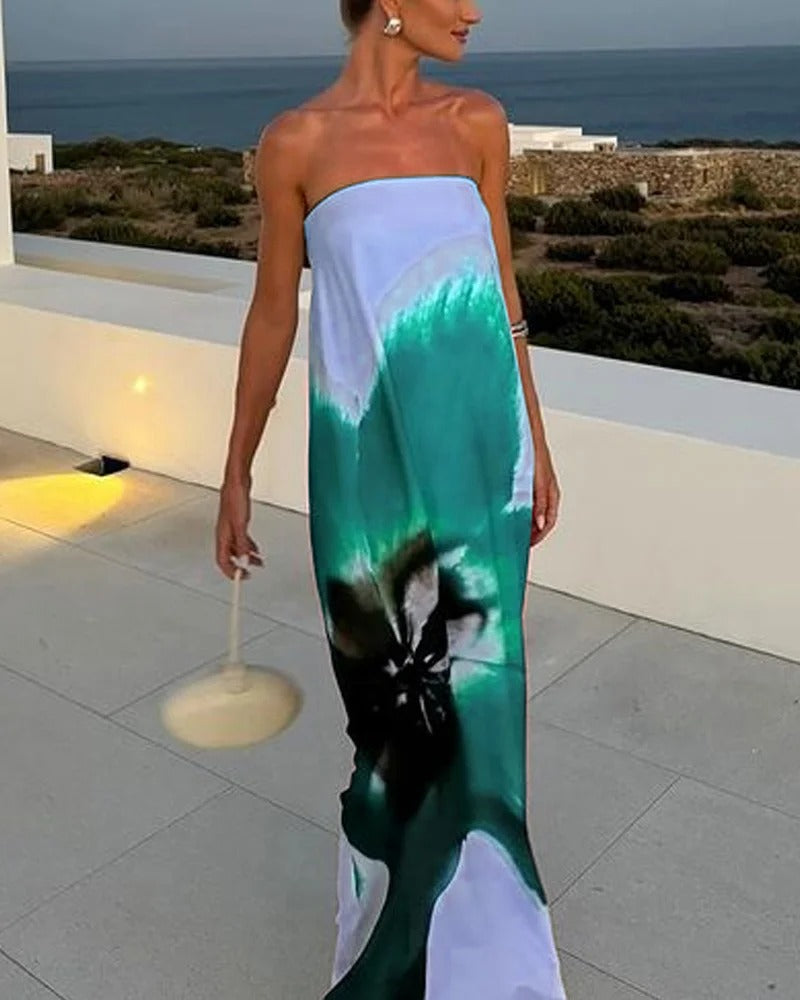 VESTIDO SIN ESPALDA SERENA  ESTAMPADO DE MODA Y DISEÑO ELEGANTE