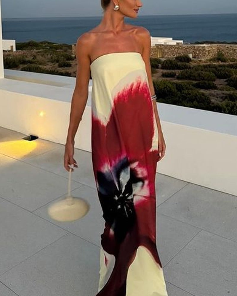 VESTIDO SIN ESPALDA SERENA  ESTAMPADO DE MODA Y DISEÑO ELEGANTE