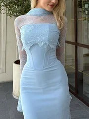 VESTIDO AJUSTADO LUNA DISEÑO DE ENCAJE ELEGANTE