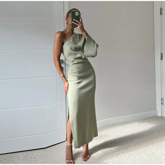 VESTIDO ANNA ESMERALDA ASIMÉTRICO