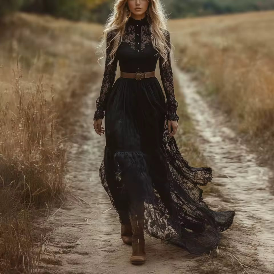 NORA❘ VESTIDO NEGRO INVERNAL GÓTICO ACOPLADO