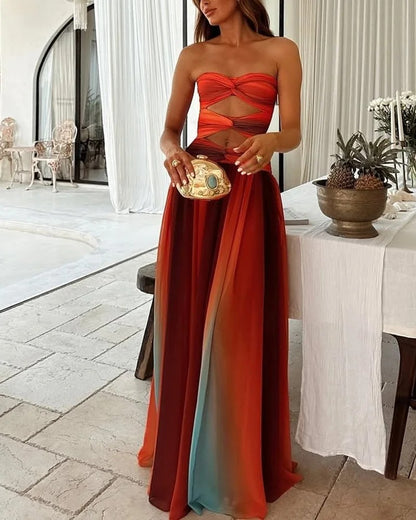 VESTIDO DEGRADADO SIN TIRANTES HOLLOW DISEÑO MODERNO Y ELEGANTE