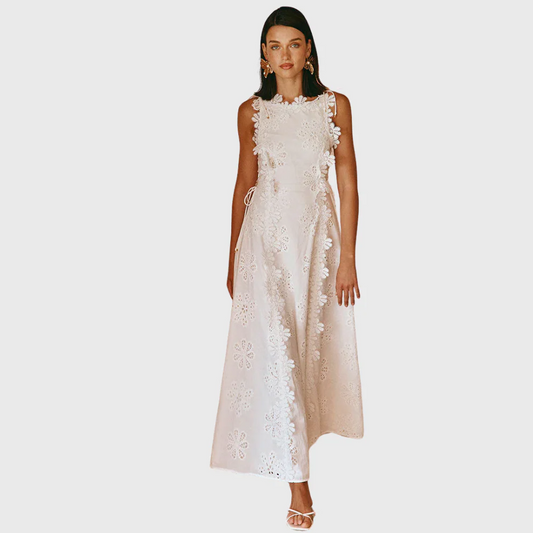 ARIBELA VESTIDO LARGO CON BORDES BORDADOS FLORALES
