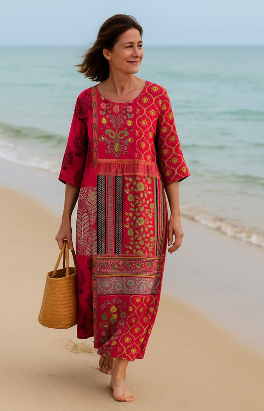 CLARA VESTIDO LARGO ÉTNICO EN TONOS CÁLIDOS